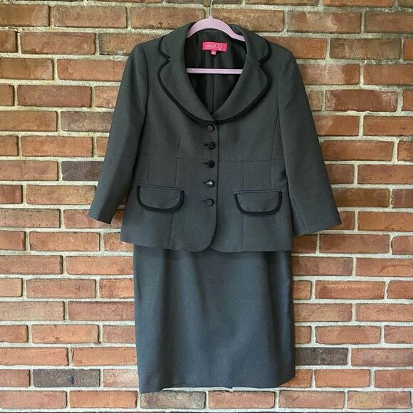 Nine & Co. Gray & White Print Button Up Blazer & Pencil Skirt Suit Set Size 10 - Picture 1 of 16